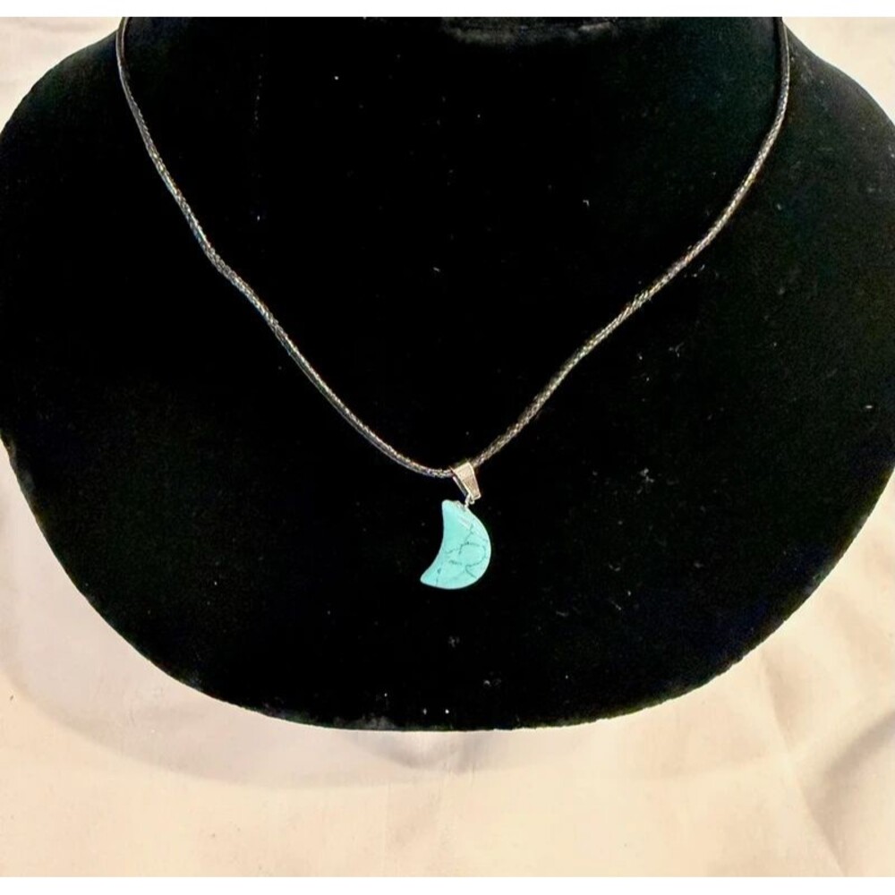 Celestial Half Moon Real Stone Dyed Howlite Pendant on Leather Chain